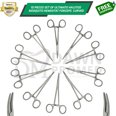 10 Pcs Mosquito Hemostat Locking Forceps 5'' Curved Surgical Dental Instruments