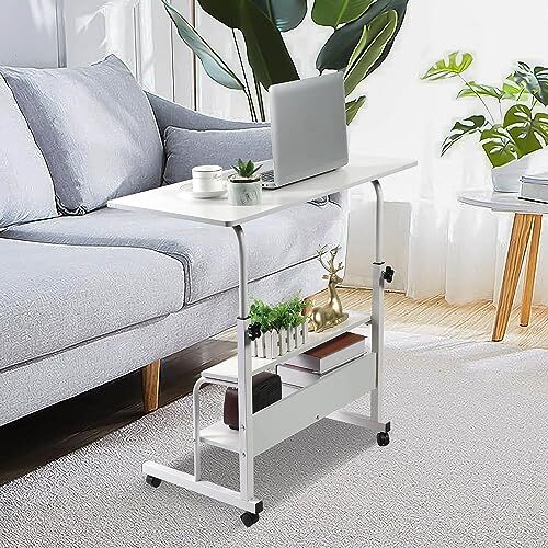 Adjustable Height Mobile Computer Desk for Small Space Rolling Writing ...