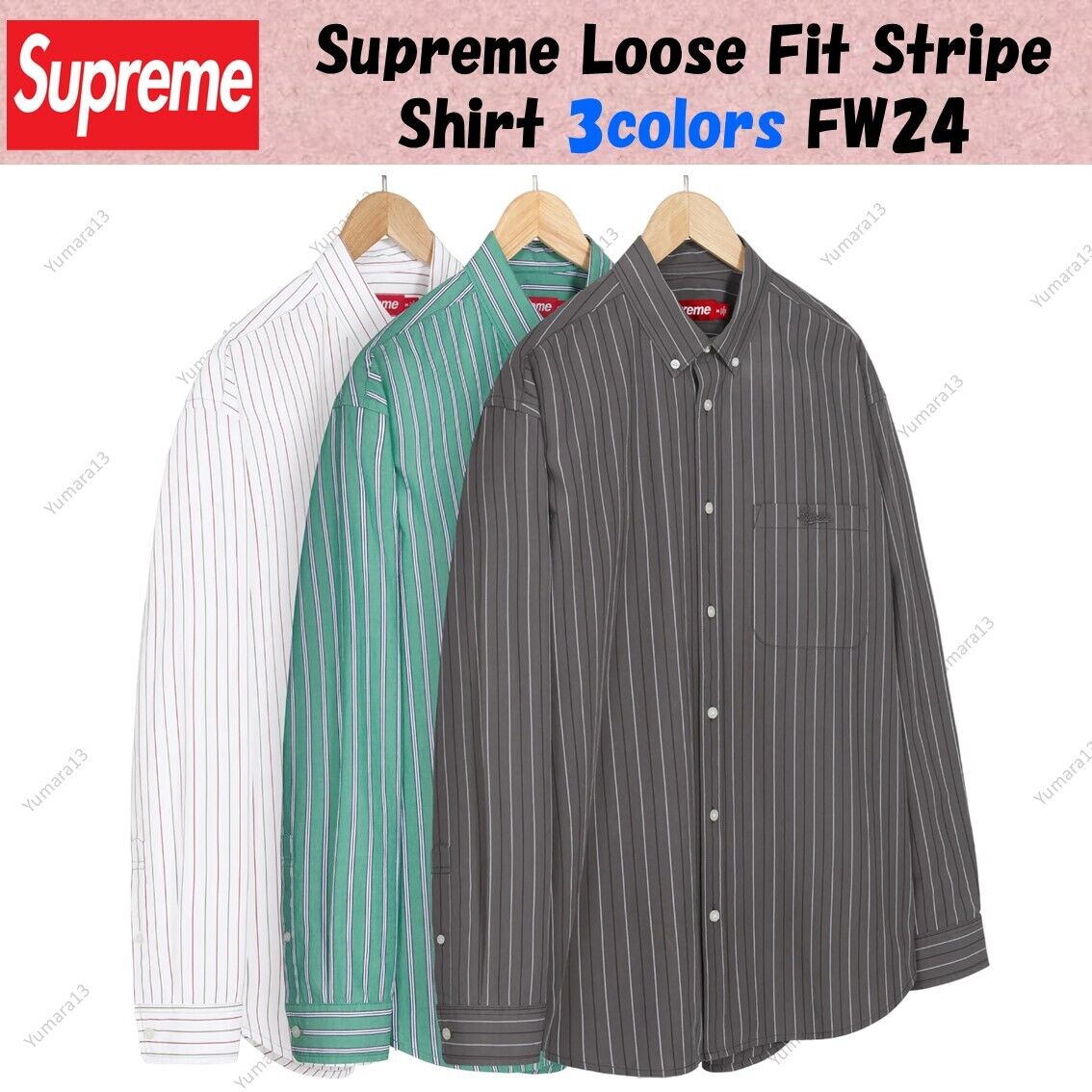 Supreme Loose Fit Stripe Shirt 3colors Charcoal White Green Supreme Loose Fit Stripe Shirt 3colors Charcoal White Green