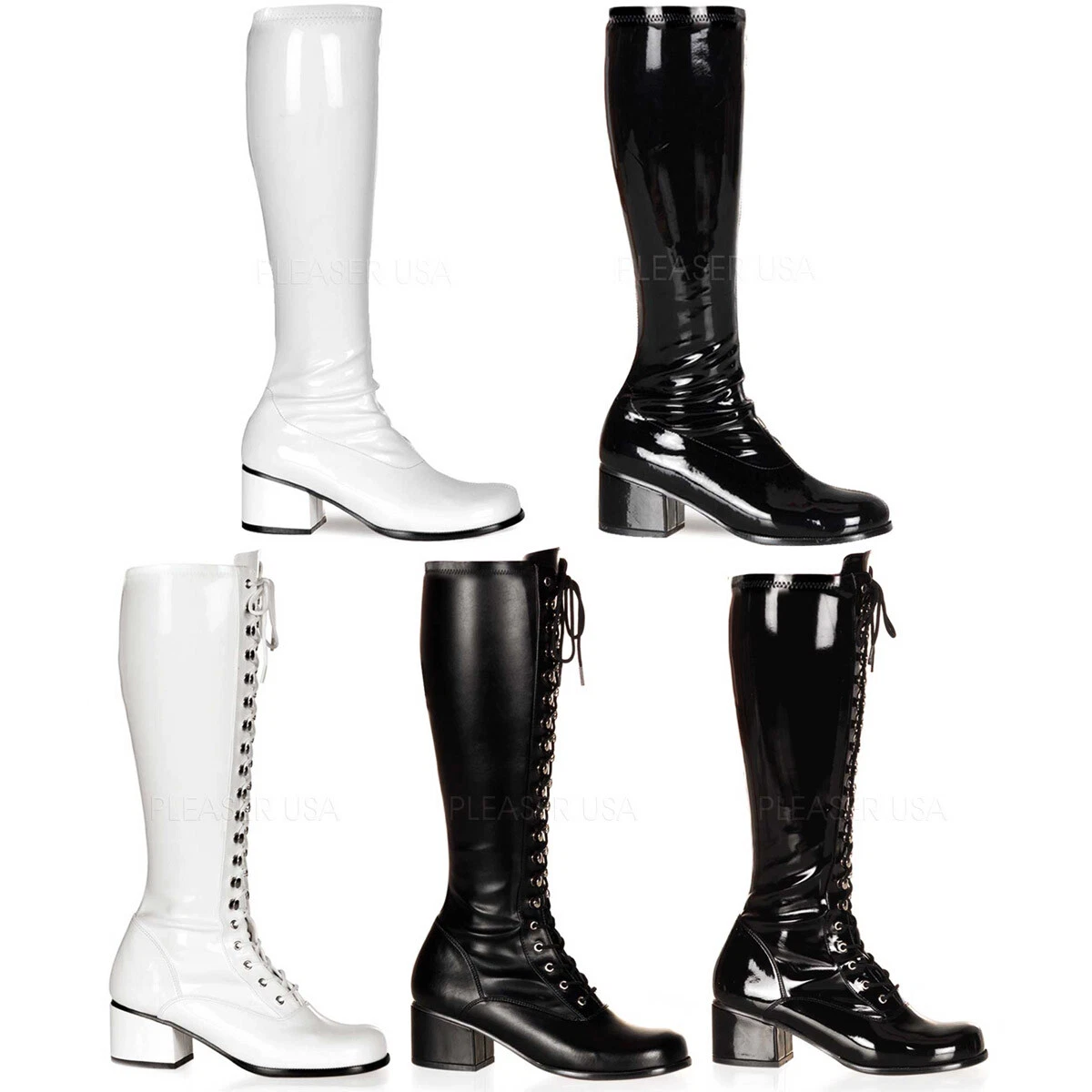 Pleaser Funtasma 70S Disco Block Heel Knee High Gogo Boots Adult