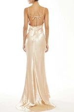 TRUE DECADENCE Champagne Satin Cowl Neck Slip Dress Size 8 Low Back RRP £102