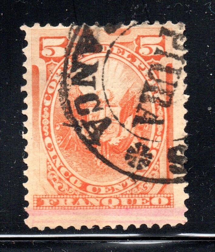 PERU, CLASICO DE 5 CENTAVOS, PROVISIONAL, MATASELLOS DE PIURA, FRANCA