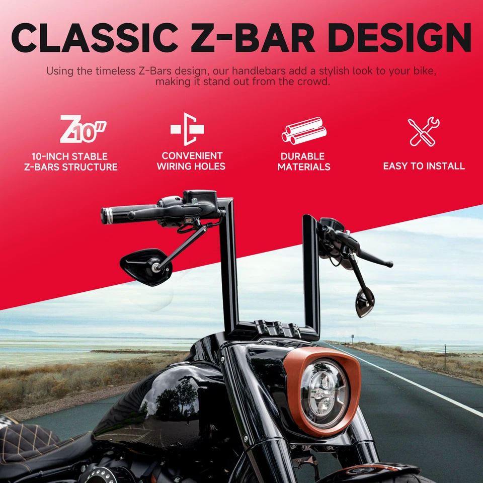 Manillar 1" 10" Elevación Moto Z-Bar Colgador Negro Para Honda Rebel 250 300 Foto 4 de 4