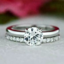 Bridal Set Round Cut Moissanite Engagement Ring 1.50 CT 14K White Gold For Women