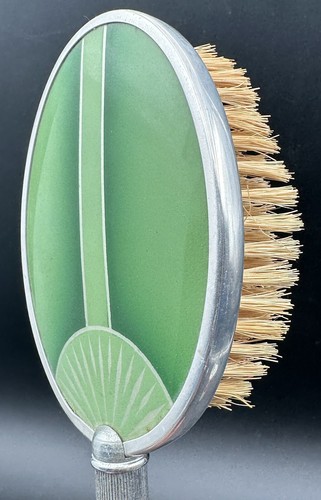 Vintage Art Deco Green Chrome Vanity Dresser Dressing Set Mirror Brush Comb - Picture 10 of 20