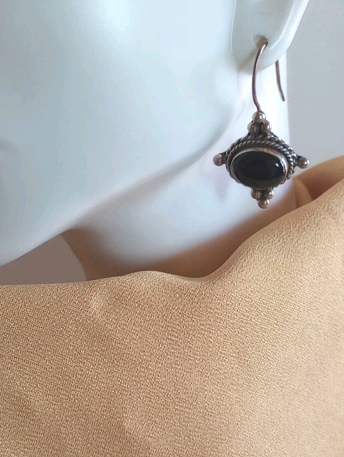 VINTAGE SOLID SILVER AMETHYST  EARRINGS DANGLE CU… - image 1