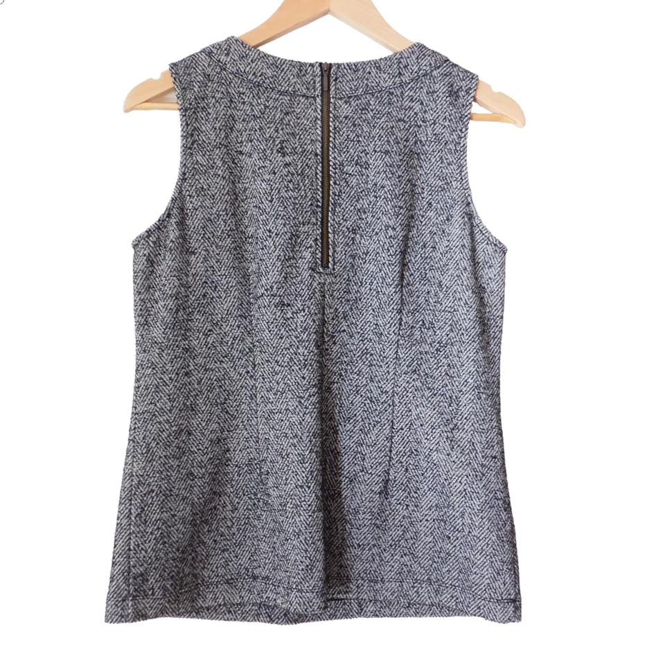 Chaleco CABI CeCe Top Sin Mangas Talla Pequeña #993 Tweed Espiga Negro Gris Foto 4 de 4