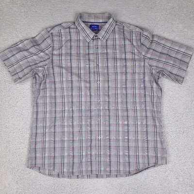 APT 9 Shirt Mens XXL Gray Plaid Premier Flex Slim Fit Button Up Short Sleeve