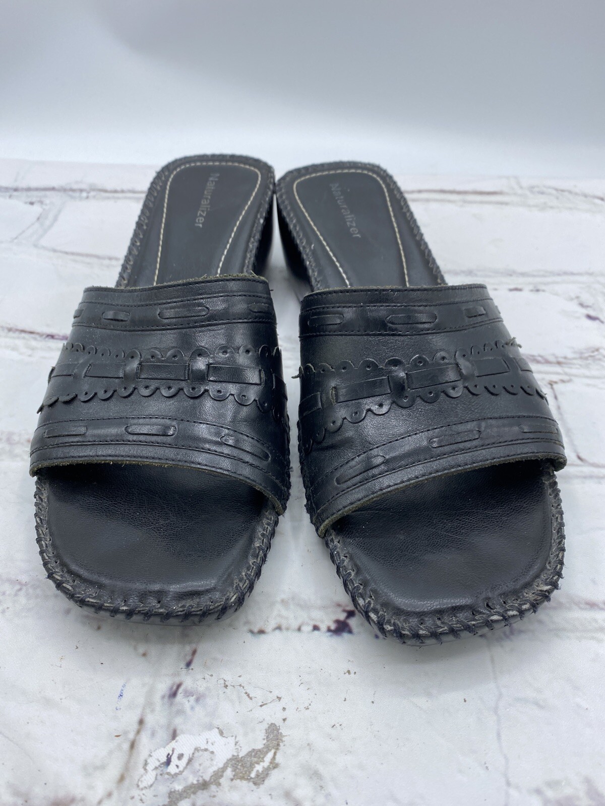 Naturalizer Women's 855NA68 Leather Wedge Slide Sandals Black Size 9M - Main Image