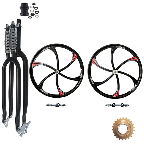 Horquilla de resorte para bicicleta DONSP1986 26" con auriculares, 1" roscado y juego de ruedas con rueda libre - Imagen 6 de 66