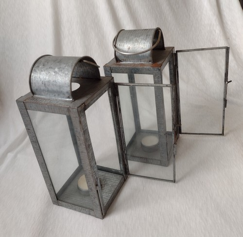 Vintage Metal Tea Light Votive Candle Holder Lantern Metal/Glass 26cm 1.5kg Pair - Picture 8 of 19