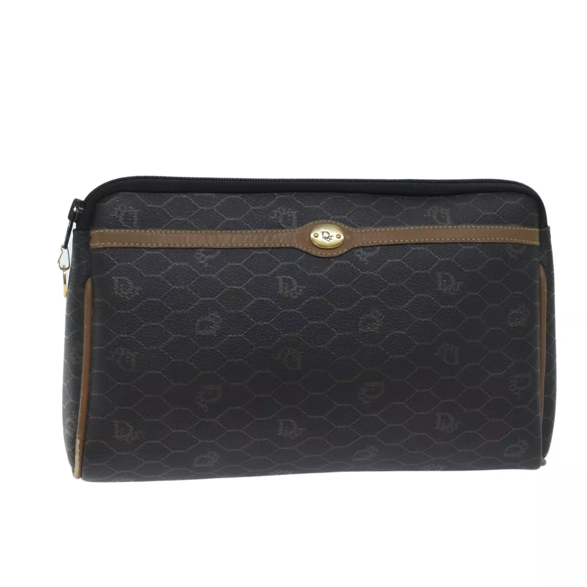 Sac pochette en toile nid d'abeille Christian Dior cuir noir authentique yk11503