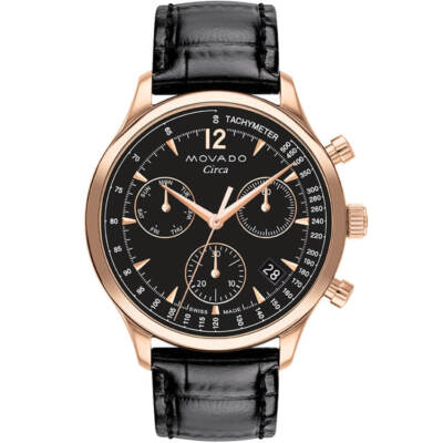 Movado Heritage Series Circa Rose Gold-Plated Black Strap Men's Watch  3650109