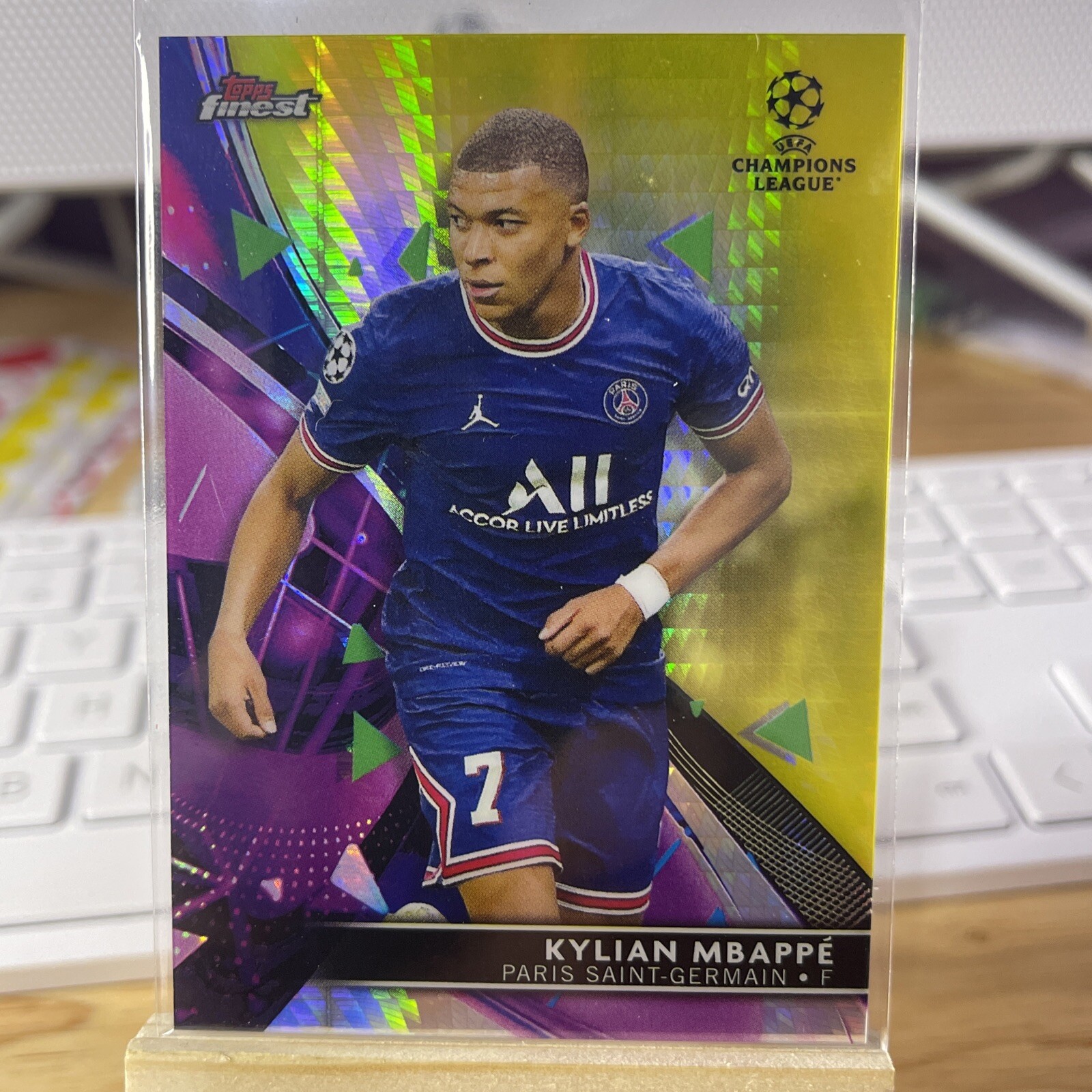 2021-22 Finest UEFA Champions League Yellow Prism Refractors Kylian Mbappe /250