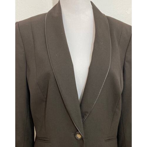 NWT Alex Marie Sz 14 Brown 1-Button Blazer Slit Sleeve Faux Leather Piping $149 - Picture 3 of 9