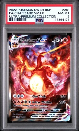 2022 POKEMON SWSH BLACK STAR PROMO #261 FULL ART/CHARIZARD VMAX PSA 8