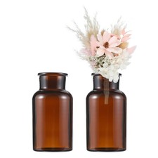 Brown Glass Bud Vase Set of 2 Flower Vases, Tiny 250ml Wide Mouth