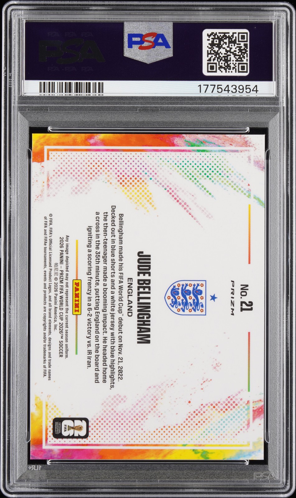 2026 PANINI PRIZM FIFA WORLD CUP 2026 COLOR BLAST #21 JUDE BELLINGHAM PSA 10 view 2