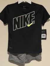 Nike Boy's 2 Piece T-Shirt  Shorts Set DRI-FIT Gray Black Size 6 Free Ship
