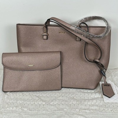 NWT Women's Brown Tote Bag Lovevook With Clutch Rose Gold