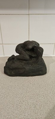 Vintage E Cavascos Cast Resin Bronze Effect Of A Nude Female Huddled On A Rock