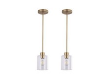 2 Pack Pendant Lights Kitchen Island Matte Brass Gold Modern Clear Glass