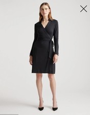 NWT! Quince 100% Washable Silk Black Jersey Mini Wrap Dress! Sz. M! (F47)