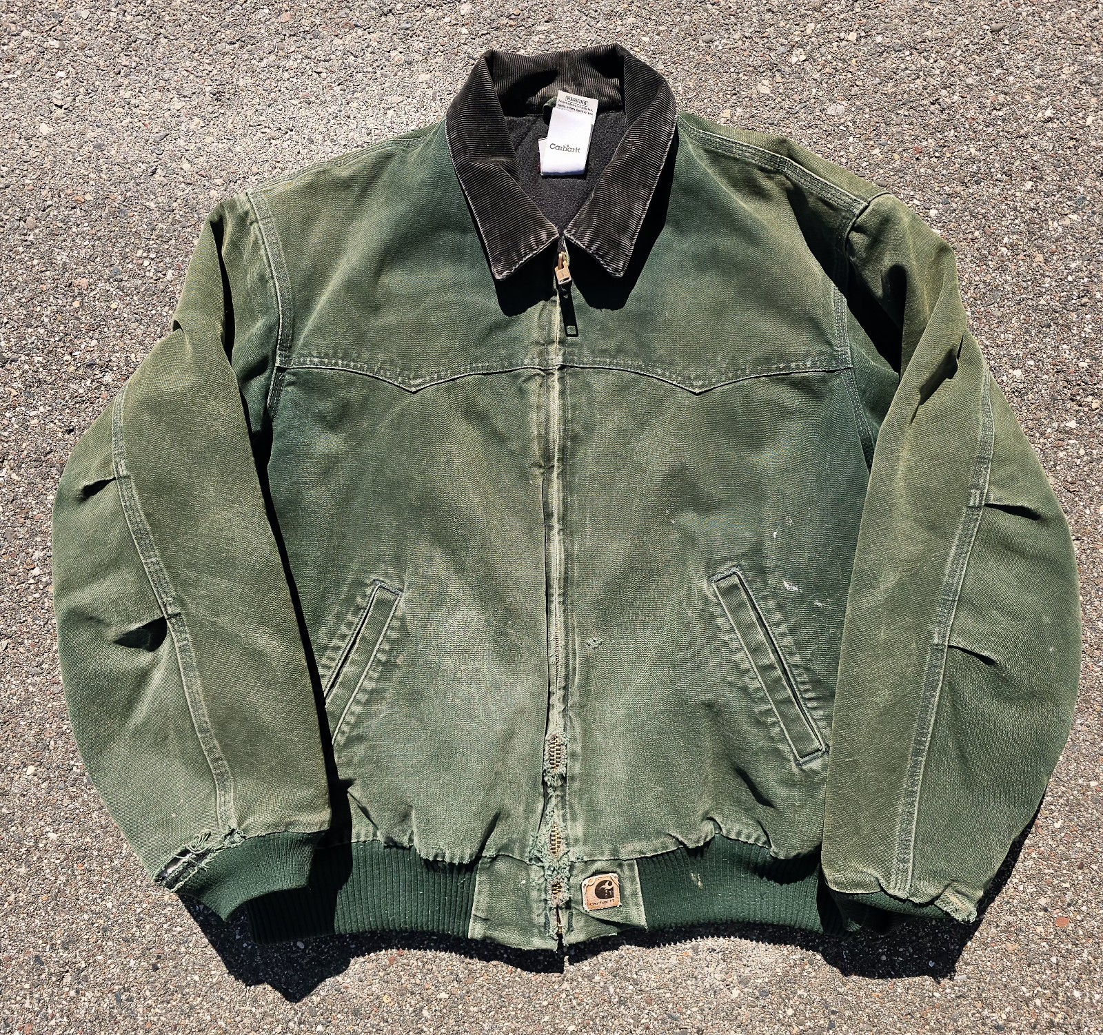 VINTAGE Carhartt Jacket Men Green Santa Fe J14 SPC Sun Faded Distressed Spruce