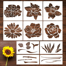 Large Flower Stencils for Painting - 10 Pcs, Reusable Templates for Wall, Wood,