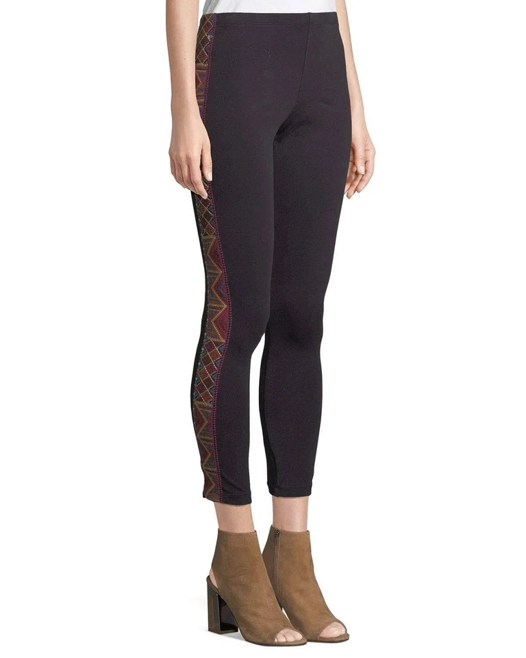 Johnny Was Embroidered Marjan Legging Small S Black Red Pink Side Panel Pants - Image 3 of 4