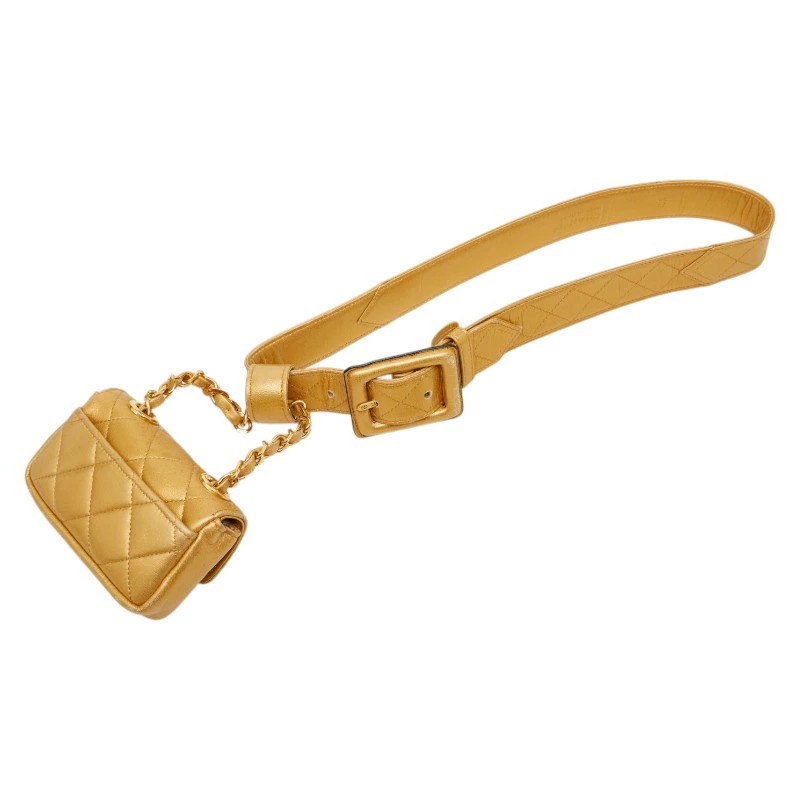 CHANEL Coco Mark Matelass Waist Bag Belt Bag Size 70 28 Gold Leather Ladies CHAN image 2