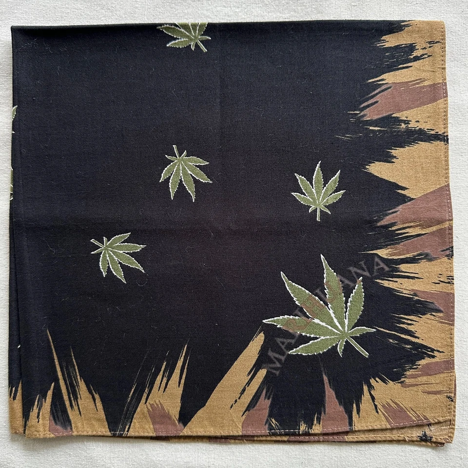 Pañuelo vintage para hombre patrón geométrico MARIHUANA algodón negro 21" Foto 2 de 4