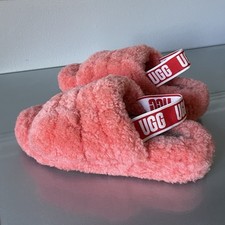UGG Women s Fluff Yeah Slide Slippers Sandals Size 7 Coral Shearling Preowned