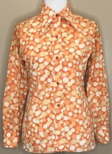 Vtg 60s/70s Cotton Long Sleeve Button Up Point Collar Polkadot Retro Psychedelic