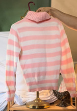 Vintage 70s Pink White Striped Turtleneck Sweater Unbranded Acrylic Women  s S/M