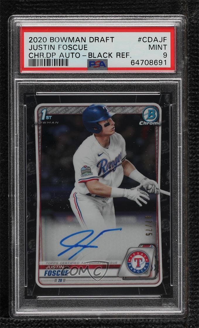 2020 Bowman Draft Chrome Picks Black Refractor /75 Justin Foscue PSA 9 MINT Auto