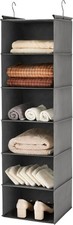 MAX Houser 6 Tier Hanging Closet Organizer Shelf Foldable Grey Storage 2 Hooks