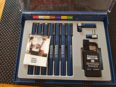 STAEDTLER marsmatic700 Tuschezeichner Set 7 Stk + Zeichentusche 23 ml blau