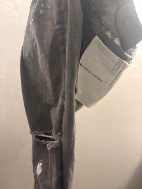 PURPLE BRAND Men's Gray Dark Wash Distressed Slim Straight 5-Pocket Jeans