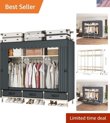 Portable Wardrobe Closet Clothes Rack Storage Organizer with Cover Grey