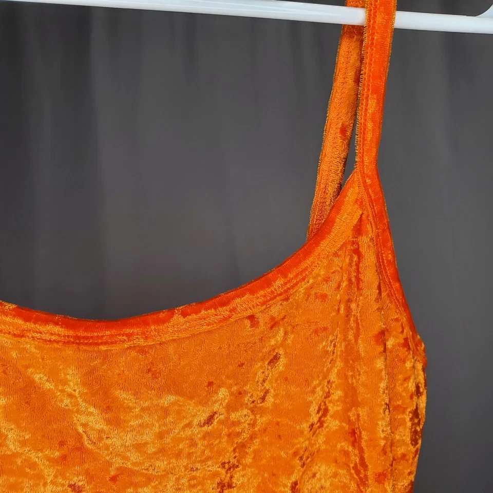 Victorias Secret 复古压裂天鹅绒迷你懒人连衣裙小号橙色弹力性感 — 第 4/4 张图片