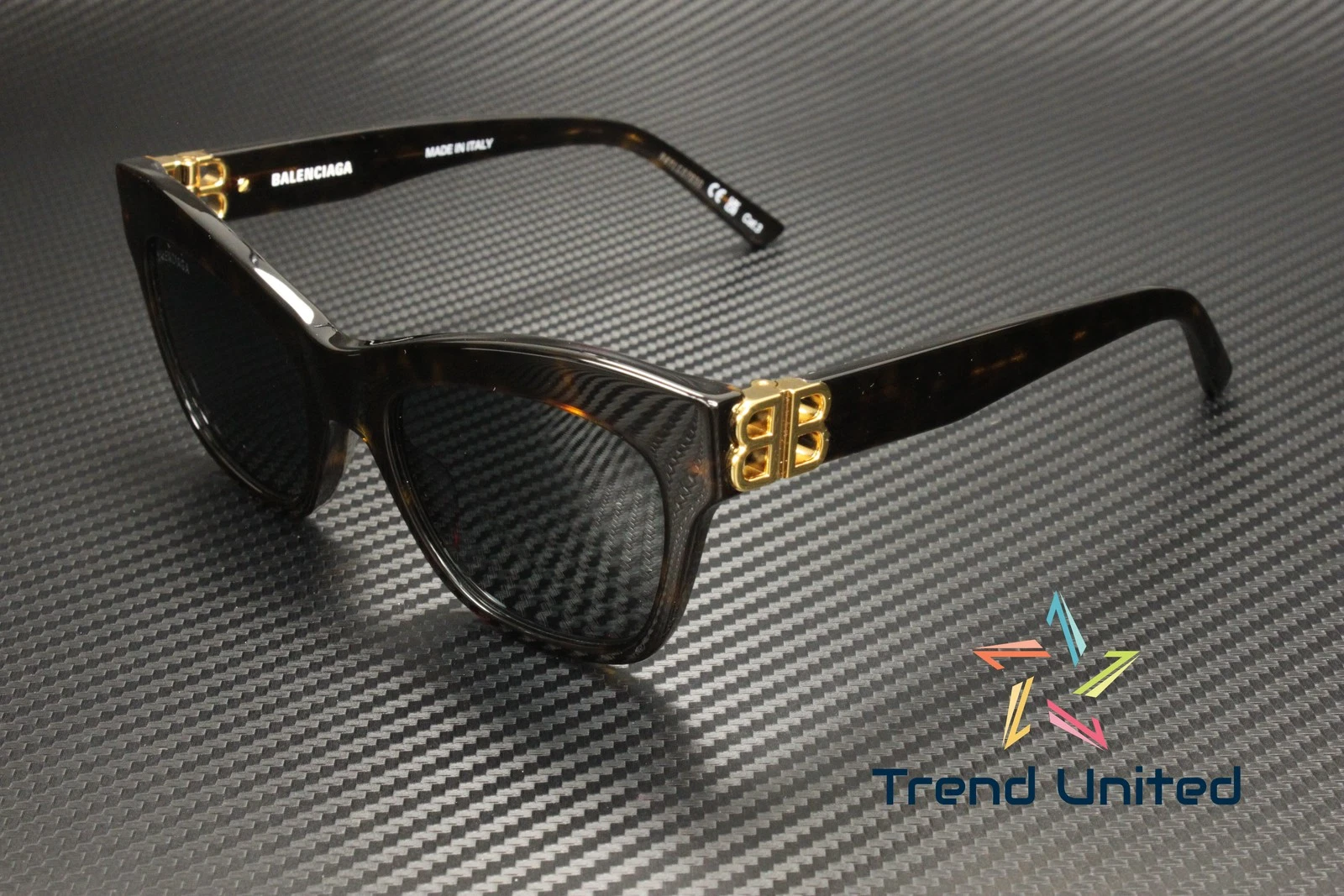 BALENCIAGA BB0132S 002 Cat Eye Acetate Havana Gold Green 53mm Women's Sunglasses