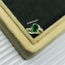 Oval Cut Emerald Ring 925 Sterling Silver Gift For Her Halo Engagement Ring.