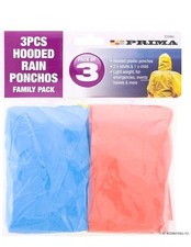 PACK OF 3 HOODED RAIN PONCHOS FAMILY PACK ADULTS KIDS EMERGENCY WATERPROOF NEW