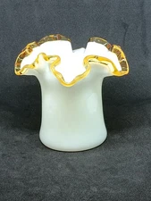 Vintage Fenton Gold Crest Planter Vase White Milk Glass