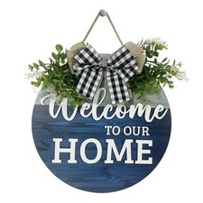 VPDTVK Welcome Sign for Front Door, Rustic Welcome Door Sign Outdoor Blue