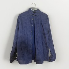 Tommy Hilfiger Men's Slim Fit Dress Shirt Blue L Large White Dots Pattern