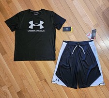 NEW Under Armour Youth Big Boy UPF-50 Swim Rashguard Top Short Set YXL - 16