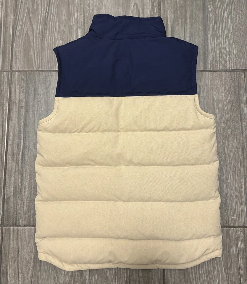 Patagonia Bivy 羽绒背心绗缝 Puffer 27586 男式 S 米色海军蓝性能 Gorp — 第 4/4 张图片