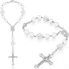 2 Pieces Car Rosary Rearview Mirror Auto Rosary Religious Color: White, Rosary
